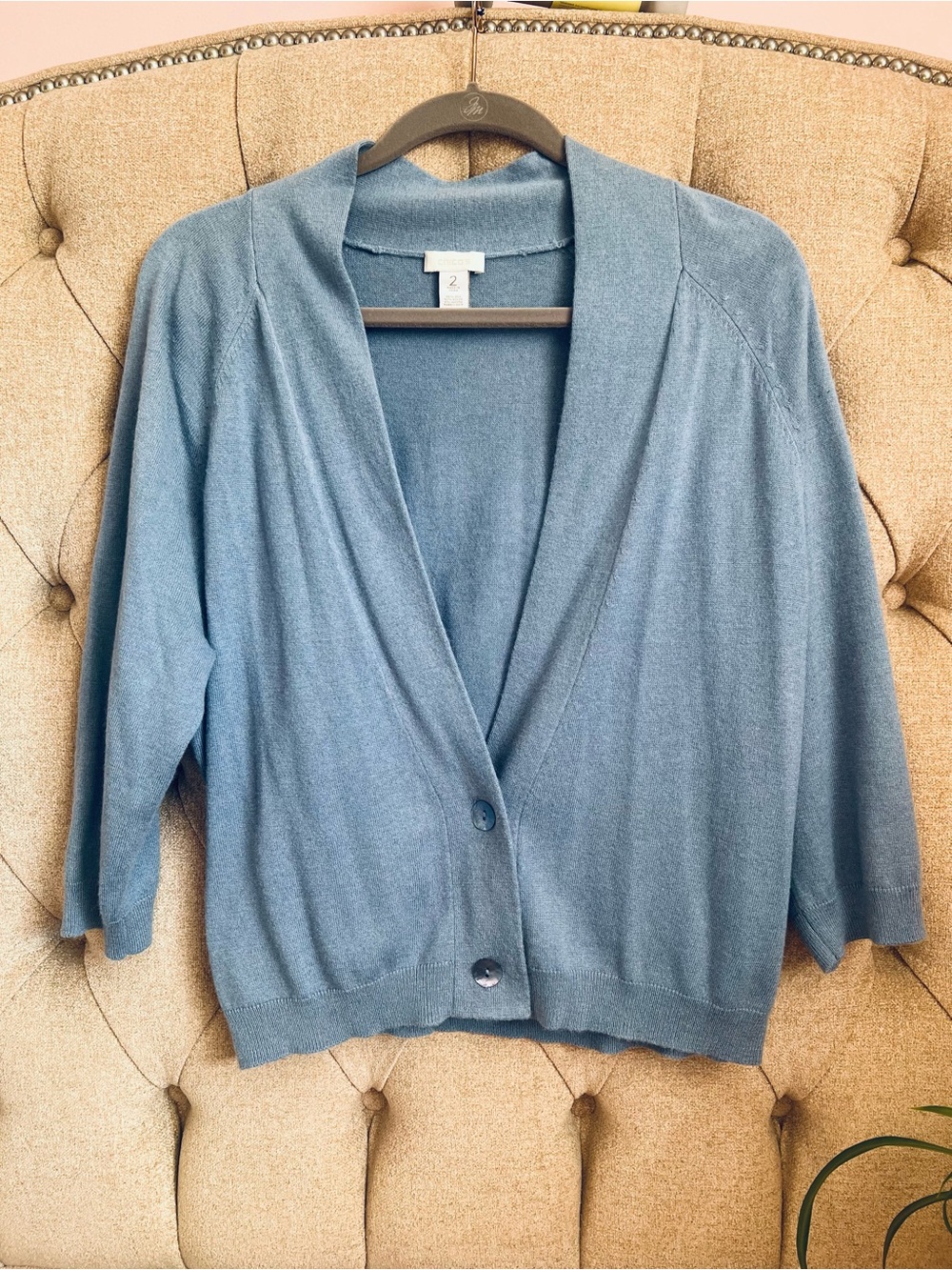 Chico’s silk angora blend cardigan denim colored size 2 large